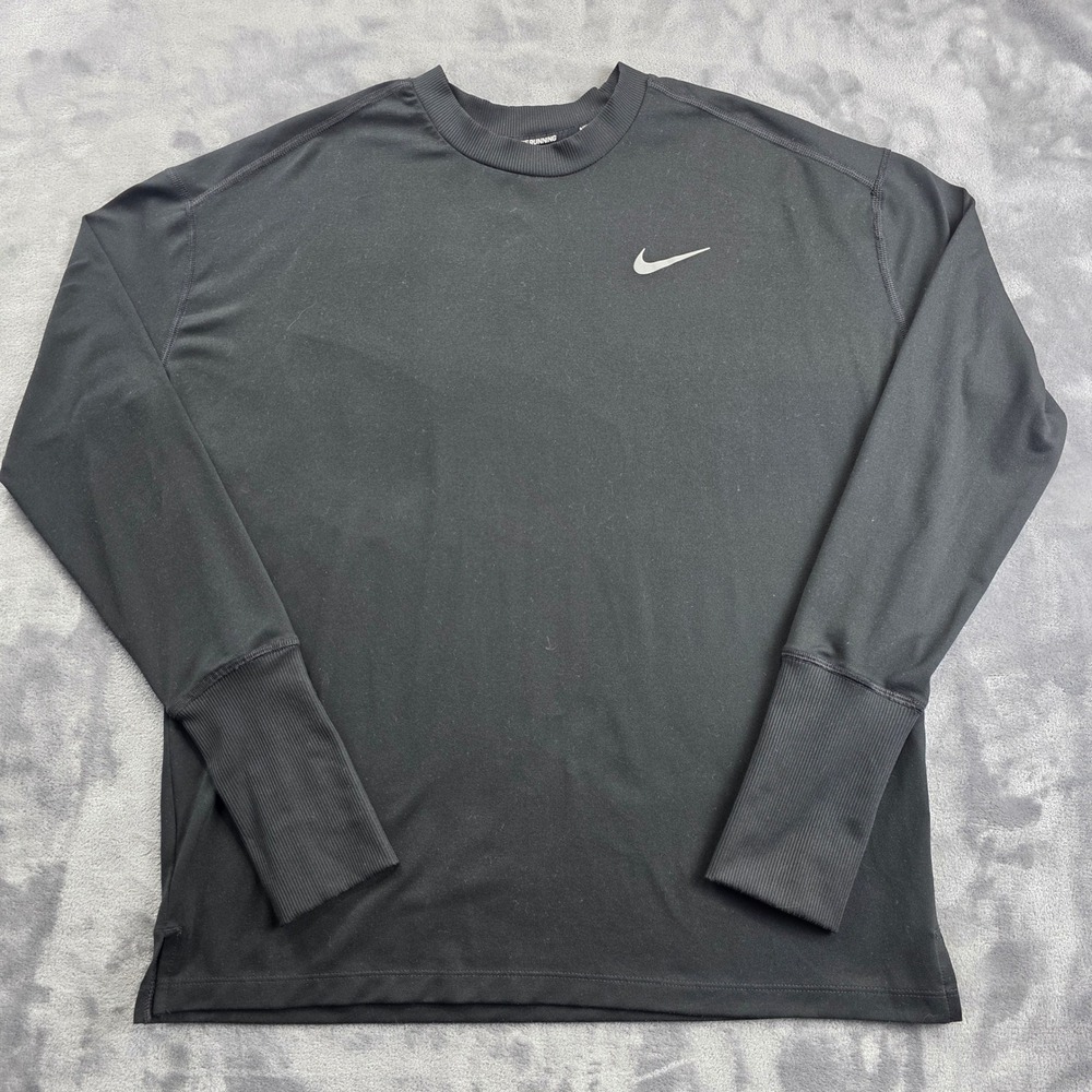 Nike Running Dri-FIT Top Mens Medium Black Long Sleeve Thumbhole Reflective